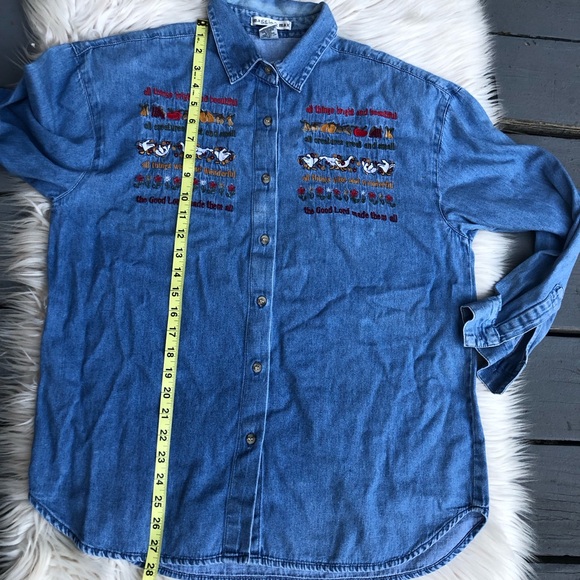 Vintage Maggie & Max Embroidered Chambray Denim Farmhouse Button Down Shirt XL - Picture 8 of 8